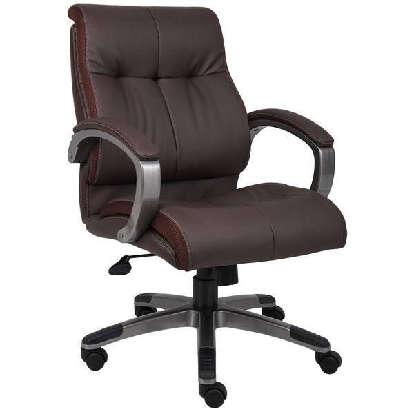 Boss B8776P-BN Brown Double Plush Mid Back Executive Chair