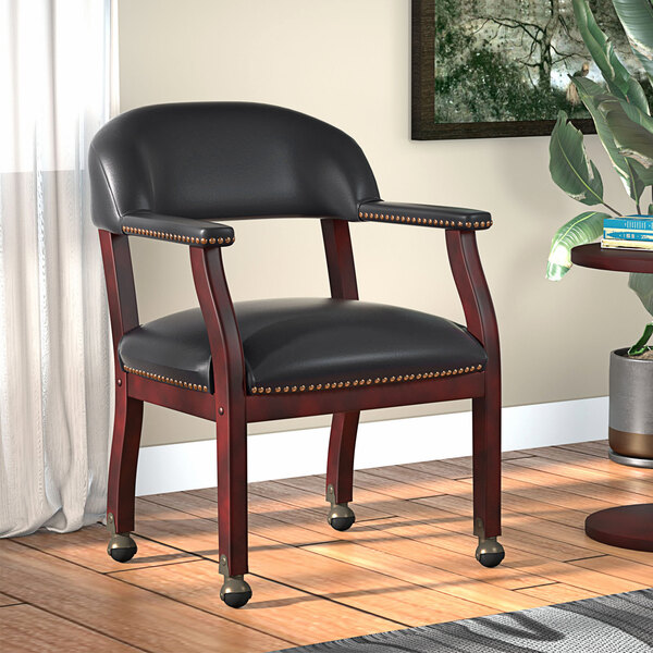 Boss B9545-BK Black Vinyl Captain's Chair with Casters