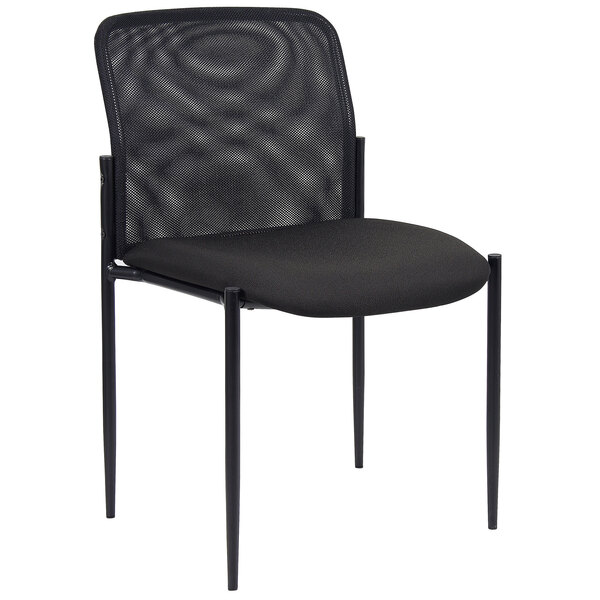 A Boss black mesh guest chair with a black back.