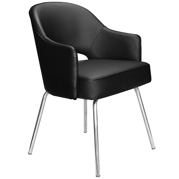 A Boss black vinyl guest chair with metal legs.