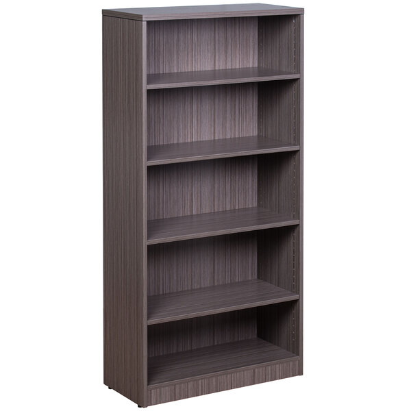A Boss driftwood laminate bookcase with five shelves.