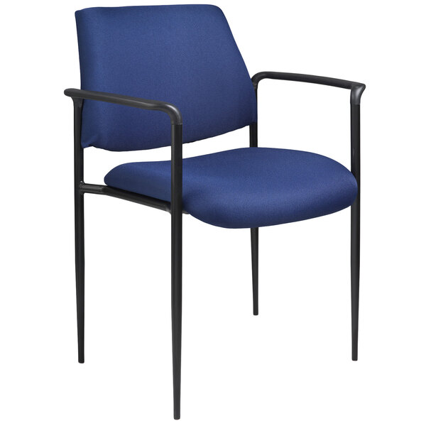 A Boss Diamond Blue office chair with black metal arms and legs.