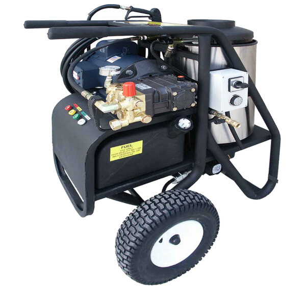 A Cam Spray portable electric hot water pressure washer with a handle and wheel.