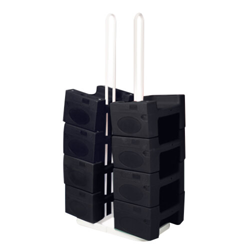 A black Koala Kare booster stand with black plastic booster seats on a white background.