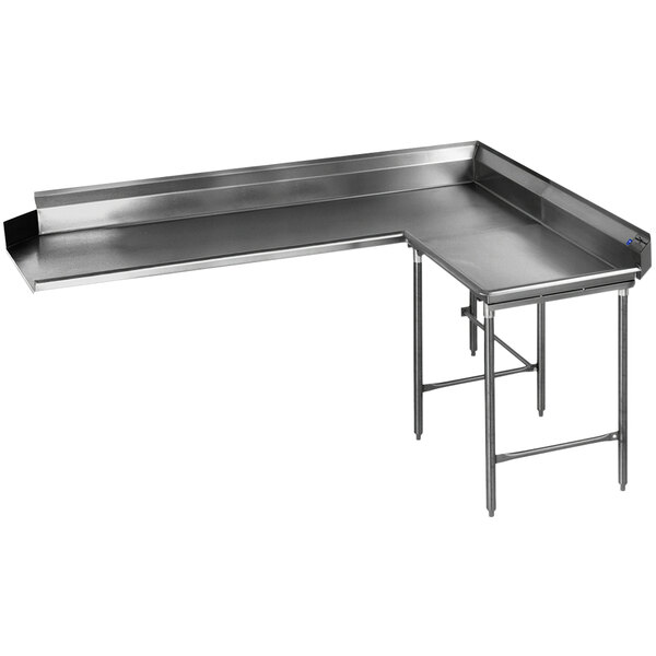 A stainless steel Eagle Group L-shape dishtable.