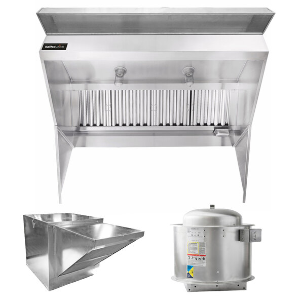 Halifax LPSHP2048 Type 1 Low Ceiling Sloped Front Commercial Kitchen Hood System with PSP Makeup Air - 20' x 48"