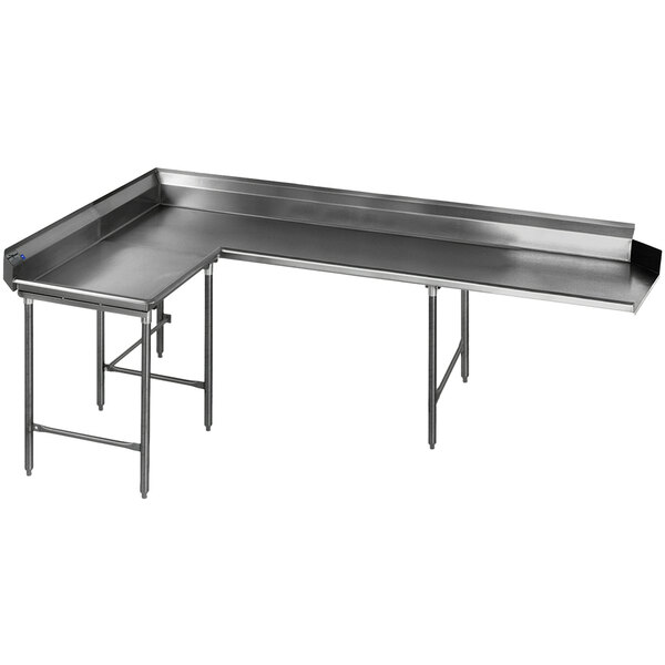 A Eagle Group stainless steel clean L-shape dishtable on a counter.
