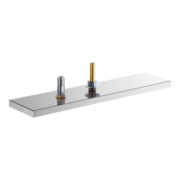 A rectangular stainless steel tray with two cylindrical fittings mounted on its surface.