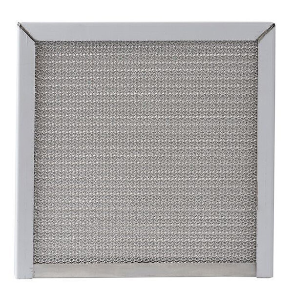 An aluminum mesh ventless hood filter with a metal grid.