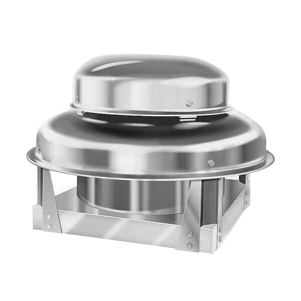 A silver metal NAKS Direct Drive Centrifugal Downblast Exhaust Fan with a round metal frame.