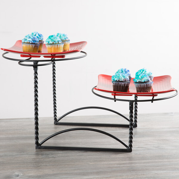 American Metalcraft TLTS1224 Ironworks Two-Tier Round Display Stand with Twisted Legs