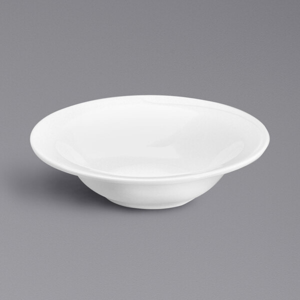 An embossed white bone china bowl.