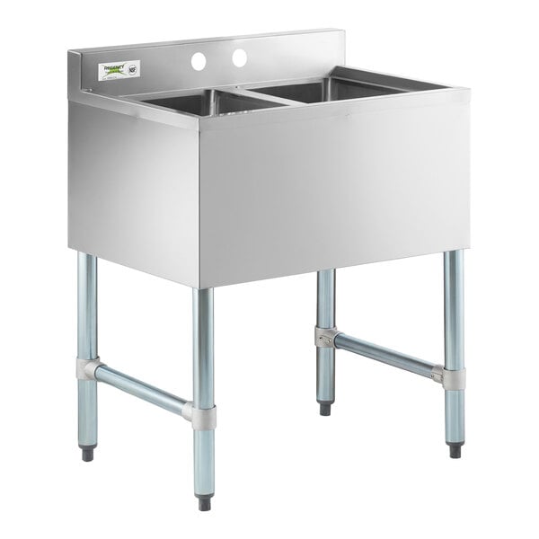 A stainless steel Regency underbar sink with two compartments.