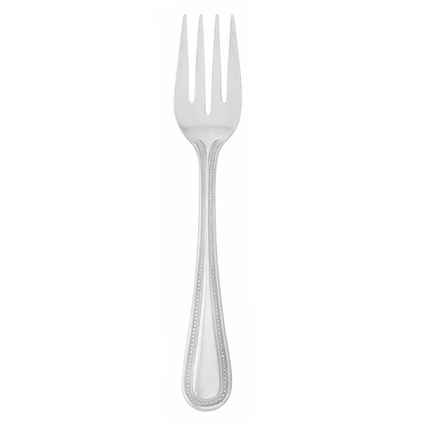 A Walco Accolade stainless steel salad fork with a beaded design on the handle.