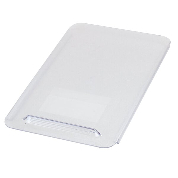 A white plastic cover with a handle for a clear plastic ingredient bin.