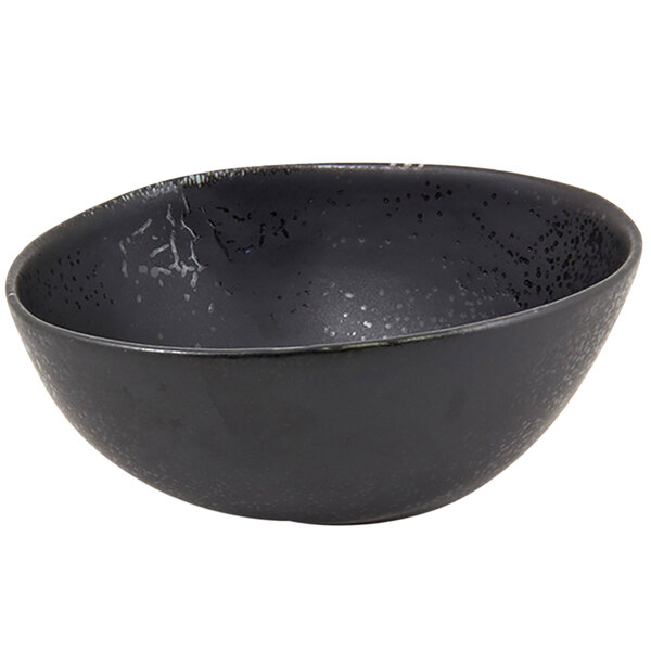A black bowl with white specks.