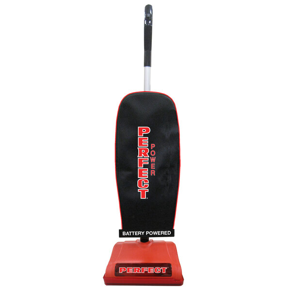 A black and red Perfect Products P109 upright vacuum cleaner.