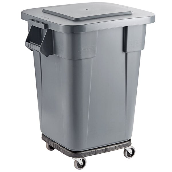 Rubbermaid BRUTE 40 Gallon Gray Square Trash Can with Lid and Dolly
