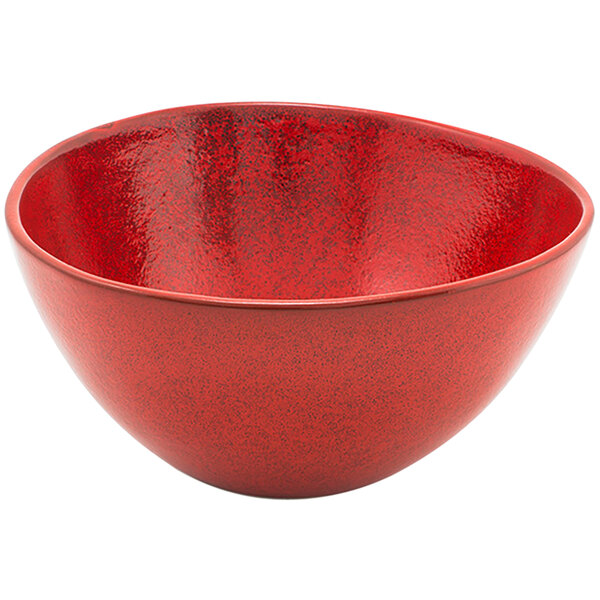 A red bowl with a shiny surface.