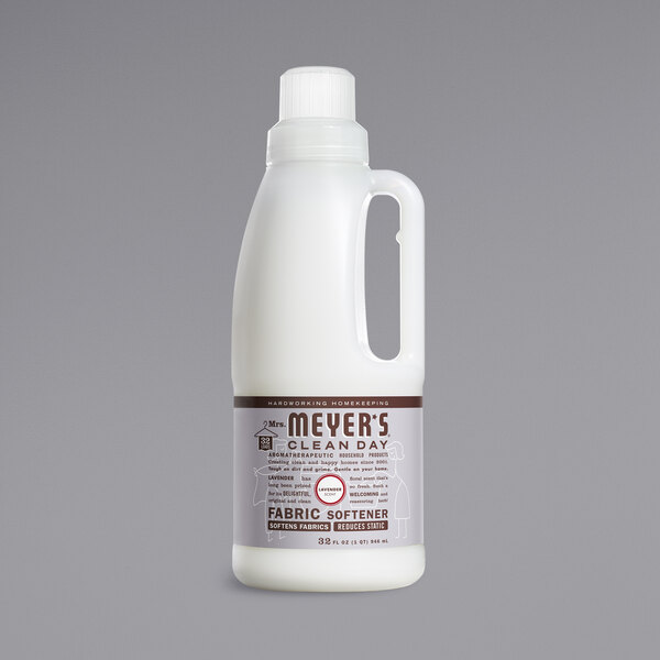A white bottle of Mrs. Meyer's Clean Day Lavender Fabric Softener.