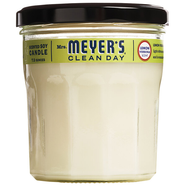 A case of 6 Mrs. Meyer's Clean Day Lemon Verbena scented wax candles with a green label and black lid.