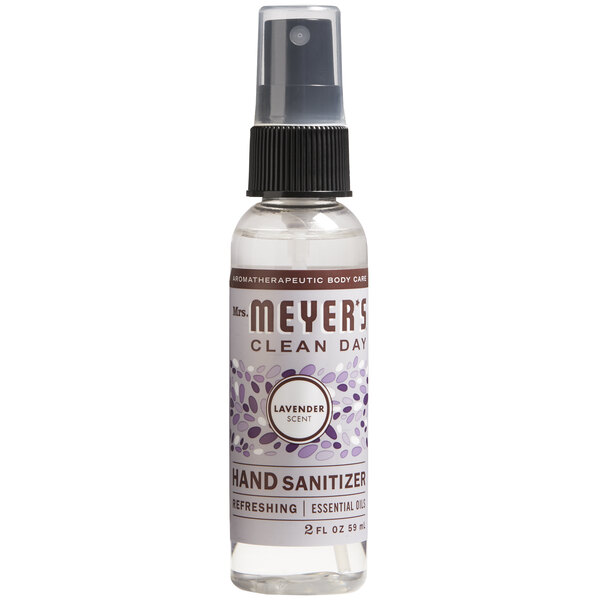 A bottle of Mrs. Meyer's lavender hand sanitizer spray.