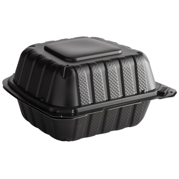 Square Microwaveable Black Hinged TakeOut Container 6" x 6