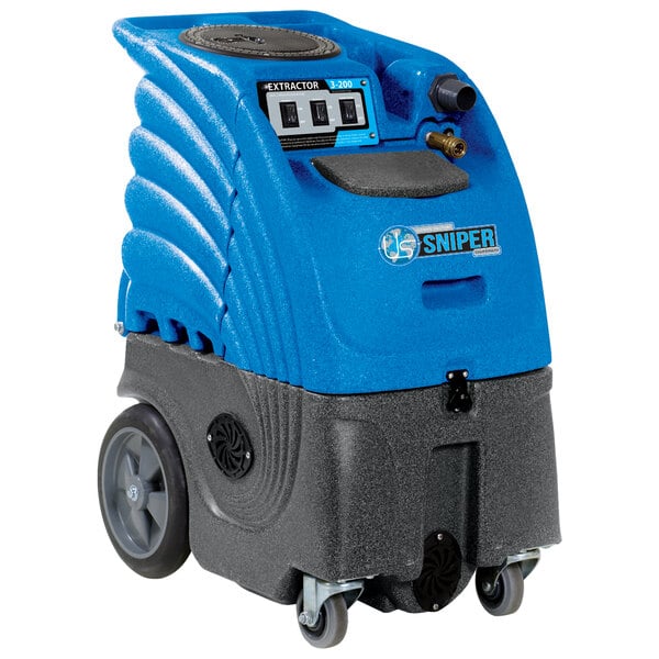 A blue and black Sandia 86-2100-H Sniper 2-Stage Heated Corded Carpet Extractor.
