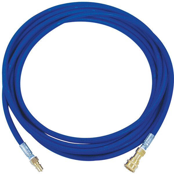A blue Sandia solution hose with 1/4" gold quick disconnects.