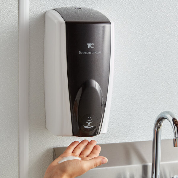 Rubbermaid FG750138 Autofoam 1100 mL White / Black Pearl Automatic Hands-Free Soap Dispenser