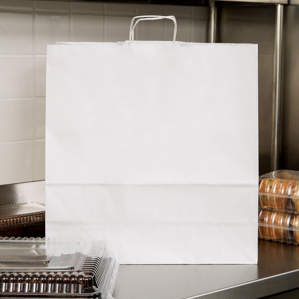 Jumbo 18" x 7" x 19" White Paper Shopping Bag with Handles - 200/Bundle