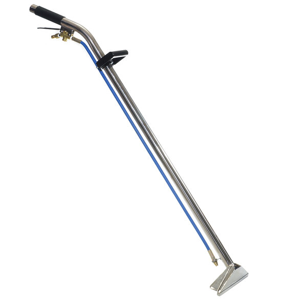 A Sandia stainless steel single bend wand for carpet extractors with a blue hose.