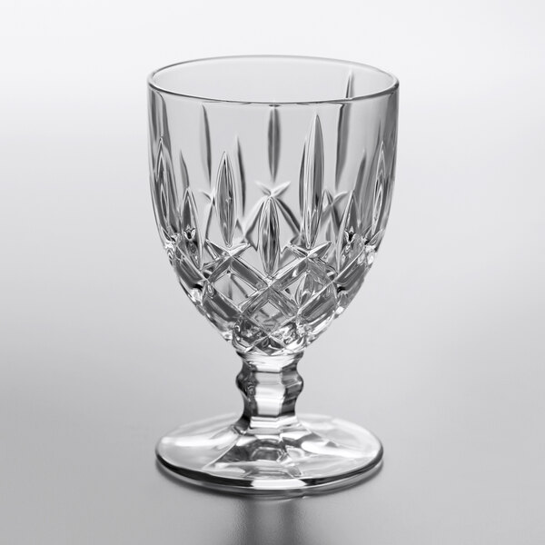 A close-up of a Nachtmann Noblesse crystal water goblet.