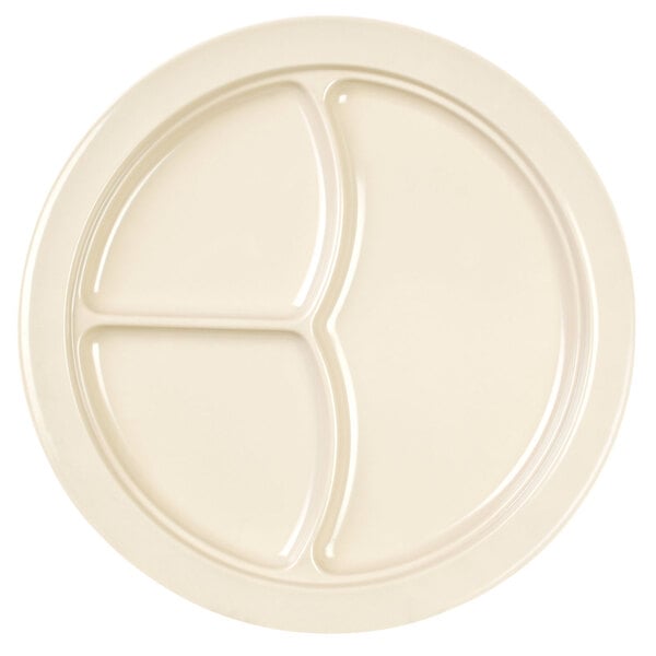 Thunder Group NS702T Nustone Tan 10" 3 Compartment Melamine Plate - 12/Pack