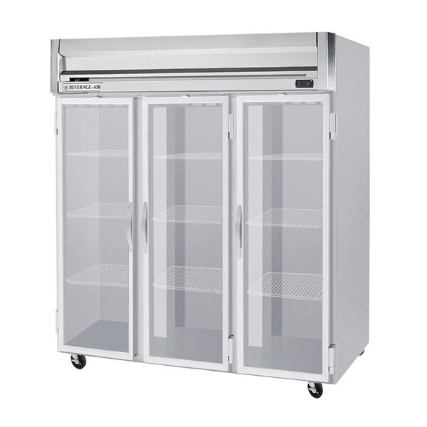 A Beverage-Air Horizon Series reach-in freezer with glass doors.