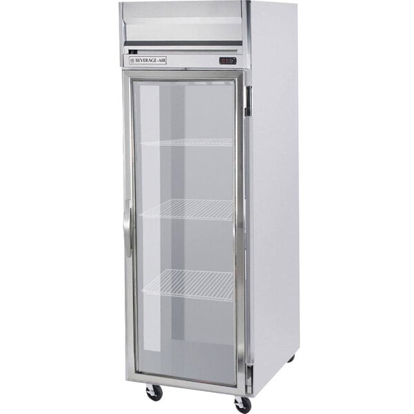 A Beverage-Air Horizon Series reach-in refrigerator with a glass door on a white background.