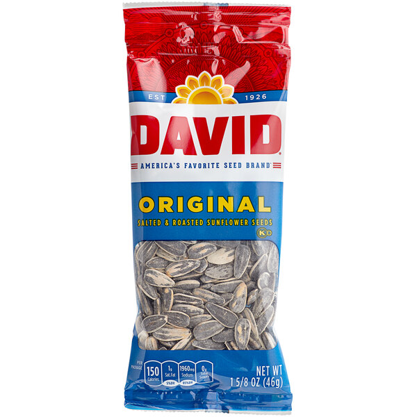 David Roasted Salted Whole Sunflower Seeds 1.5 oz. Pouch 144/Case