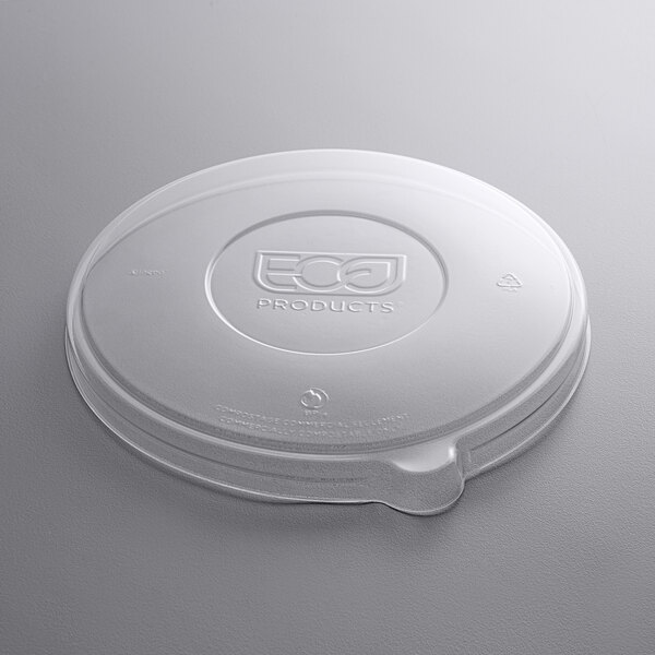 A clear plastic Eco-Products lid with a logo on it.