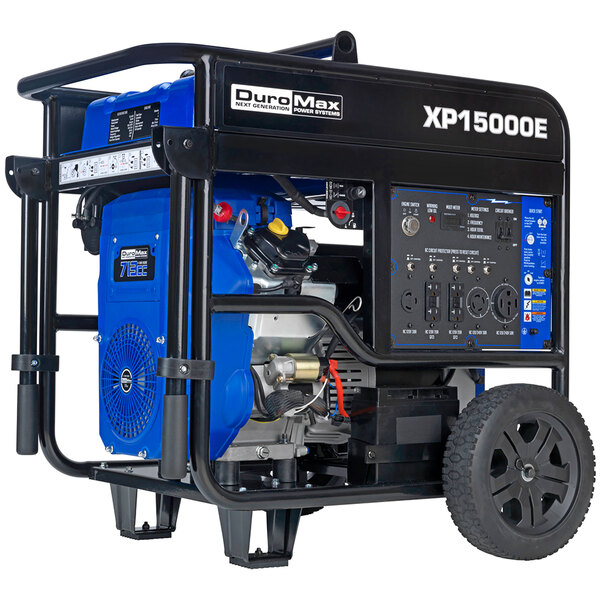 DuroMax XP15000E Portable 713 CC Gasoline Powered Generator with Electric Start V-Twin Engine, Electric / Recoil Start, and Wheel Kit - 15,000/12,000W, 120V