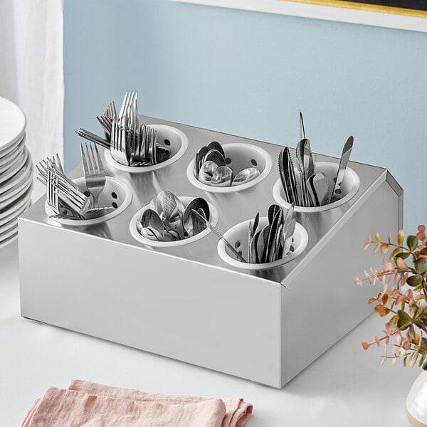 Choice Six Hole Stainless Steel Flatware Organizer with Perforated
