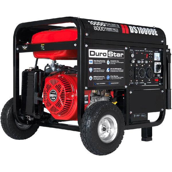 DuroStar DS10000E Portable 457 CC Gasoline Powered Generator with Electric / Recoil Start and Wheel Kit - 10,000/8,000W, 120V