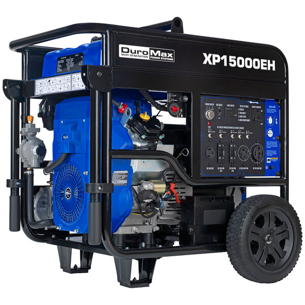 DuroMax XP15000EH Portable 713 CC Dual Fuel Powered Generator with Twin Engine, Electric / Recoil Start, and Wheel Kit - 15,000/12,000W, 120V