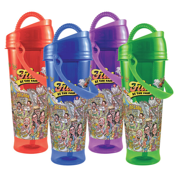 32 oz. Tall Plastic Fun at the Fair Design Souvenir Cup with Straw and  Lid - 200/Case