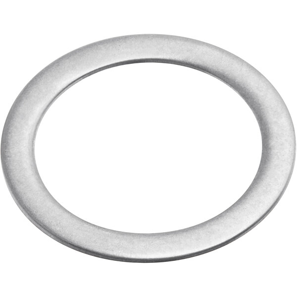 A stainless steel shim with a silver circle.
