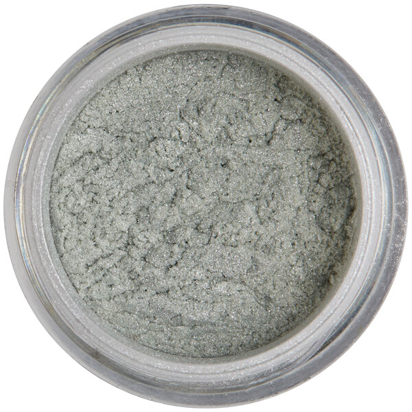 A jar of Roxy & Rich Nu Silver Lustre Dust with silver glitter inside.
