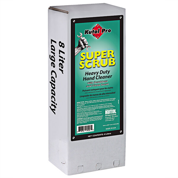 A white box with a green label for Kutol Pro Super Scrub Citrus Scented Heavy-Duty Hand Cleaner with Scrubbers.