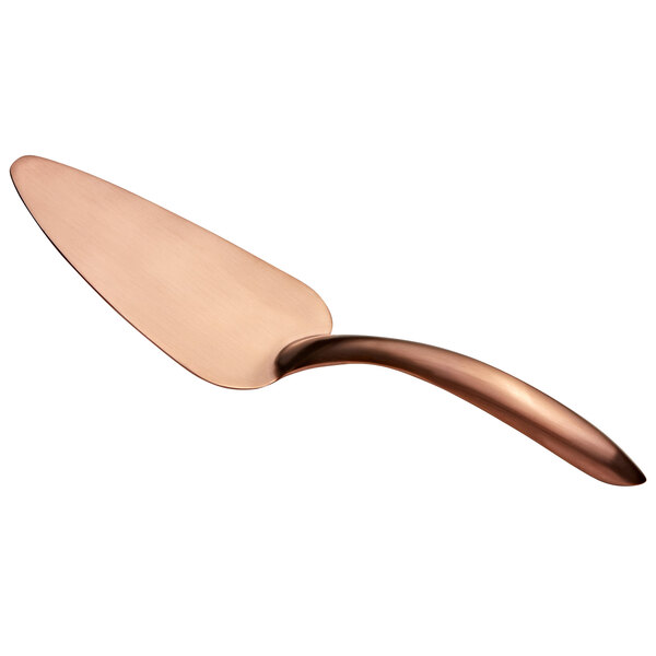 A close-up of a rose gold matte stainless steel pastry server with a hollow cool handle.