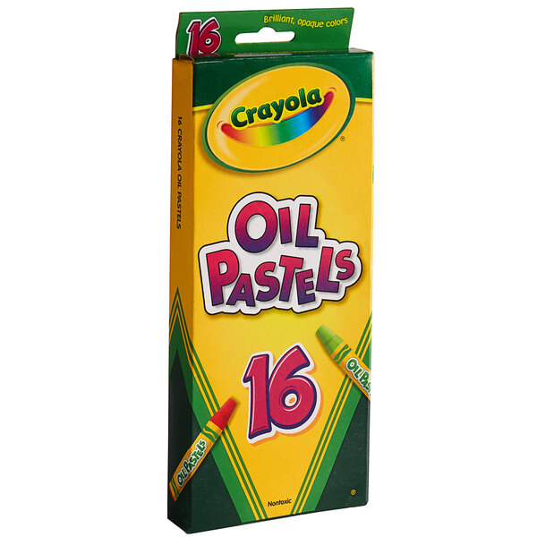 A yellow box of Crayola oil pastels with logo on the front.