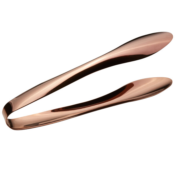 Bon Chef rose gold stainless steel serving tongs with a hollow cool handle.