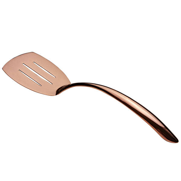 A Bon Chef rose gold stainless steel slotted turner with a hollow handle.